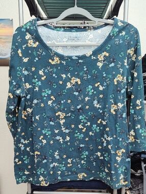 croft & barrow Teal Floral Long-Sleeve Top